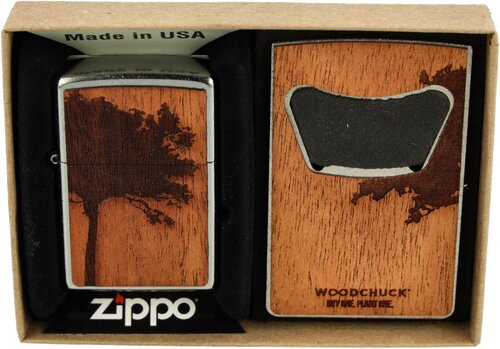 Zippo Feuerzeug Woodchuck Lighter & Flaschenöffner Chrom/Braun Zippo Feuerzeug Woodchuck Lighter & Flaschenöffner Chrom/Braun