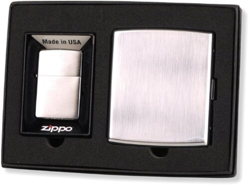 Zippo mit Zigaretten-Etui Set chrom gebürstet
