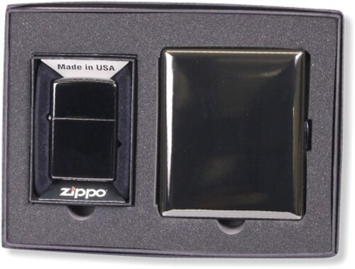 Zippo mit Zigaretten-Etui Set Ebony