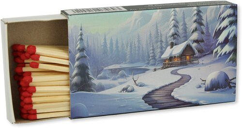 Zündhölzer  Winter Holzhütte und Schneebedeckte Tannen 1x45 Stück Nr.3