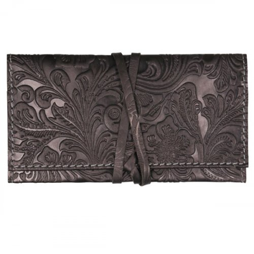 Drehertasche Leder Steppung Blumenmuster Dunkel Grau Drehertasche Leder Steppung Blumenmuster Dunkel Grau