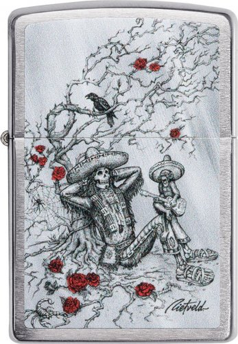 ZIPPO chrom Skelet und Rosen ZIPPO chrom Skelet und Rosen