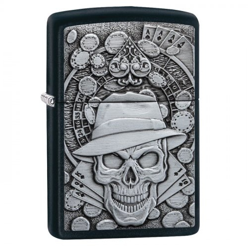 Zippo Feuerzeug Gambling Skull Schwarz Matt