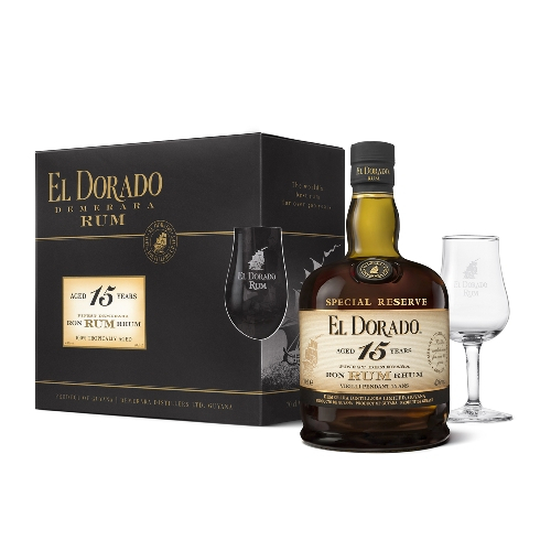 El Dorado Rum 15 Jahre 43% Vol. mit 2 Gläsern El Dorado Rum 15 Jahre 43% Vol. mit 2 Gläsern