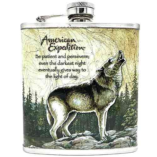Flachmann Chrom bedruckt - Motiv: Wolf 7oz/210ml Flachmann Chrom bedruckt - Motiv: Wolf 7oz/210ml