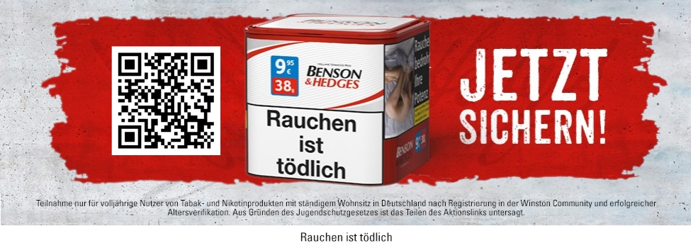 Benson & Hedges Aktion - Gratis Dose gegen Registrierung bei Benson & Hedges
