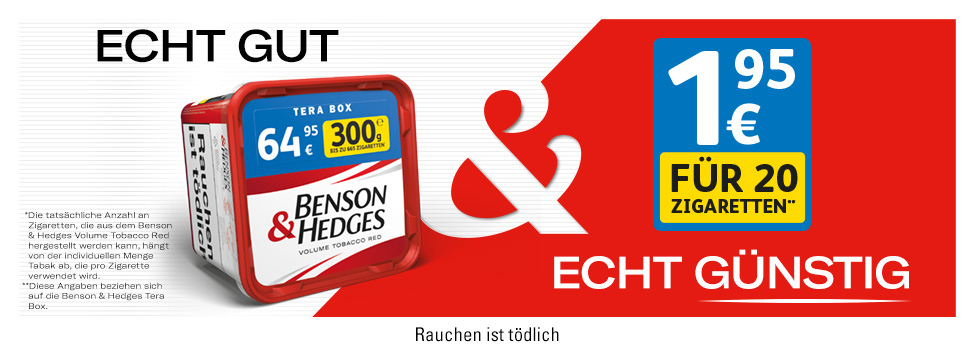 Benson & Hedges Tera Box 300g - 1,95 Euro für 20 Zigaretten