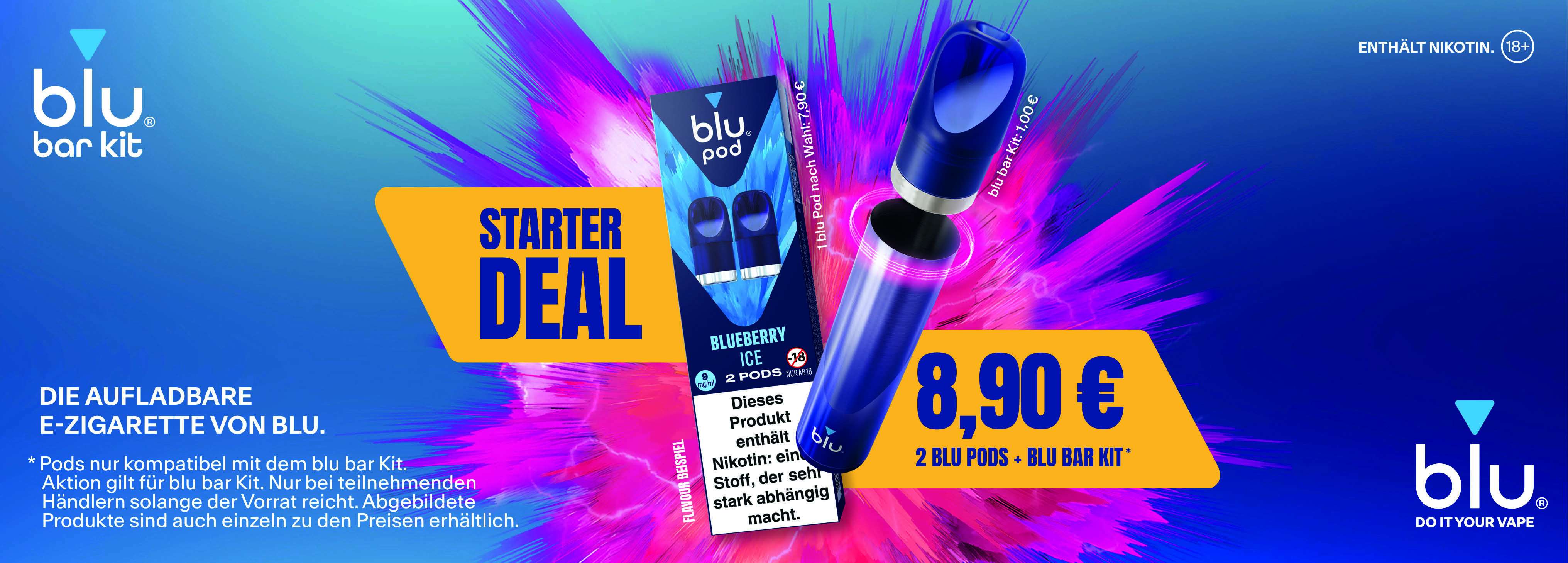 Blu Bar Starter-Kit Aktion: E-Zigarette + Pods für nur 8,90€