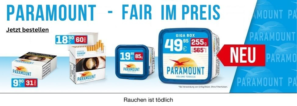 Paramount Tabak - Volumentabak in Rot und Blau erhältlich