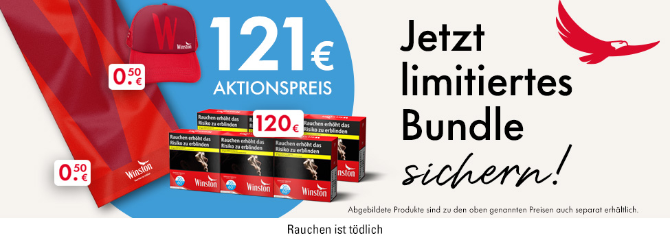 Winston Aktion - 2 Stangen Winston + Strandtuch + Cap für nur 121 Euro
