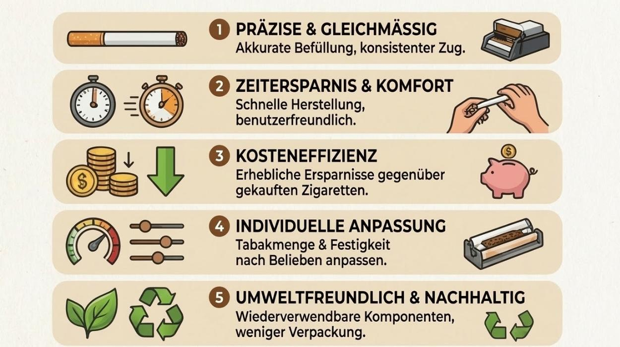 Übersicht der Vorteile vom Zigaretten stopfen KI erstelltes Bild - Übersicht der Vorteile vom Zigaretten stopfen