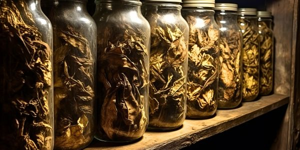 aromatisierende Tabakblätter im Glas
