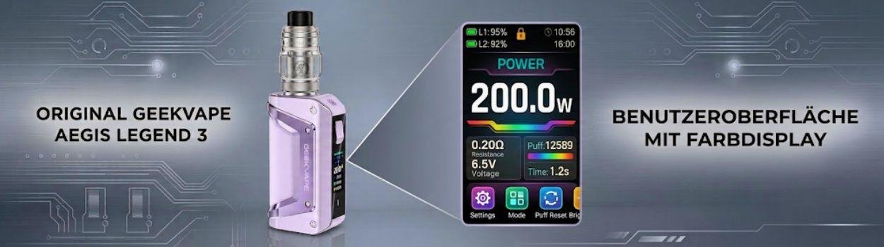 [KI-generiert] Original Geekvape Aegis Legend 3- Benutzeroberfläche