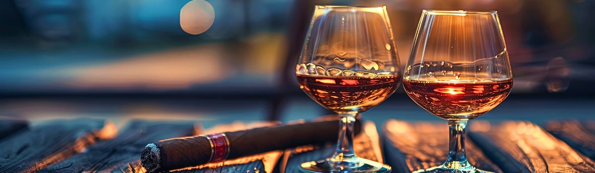Zigarre und zwei Gläser Branntwein