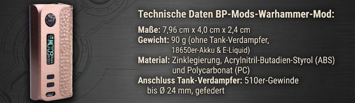  Beschreibung der Technischen Spezifikationen eines BP Warhammer Akkugeräts