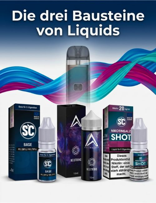die drei Bausteine zum anmischen von Liquids