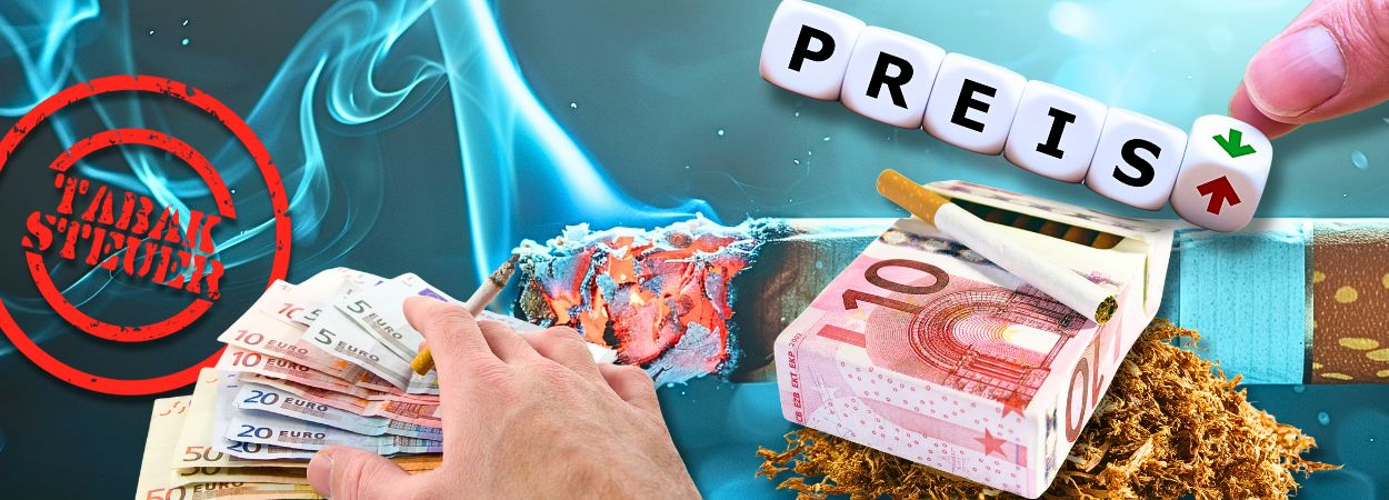 brennende Zigarette in der Hand und Geldscheine 