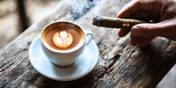 Eine Tasse Kaffee und Zigarre