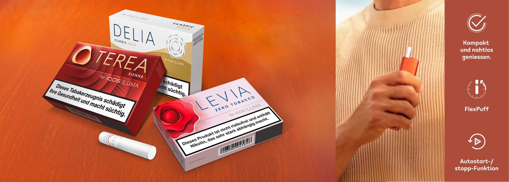 iqos produkte für iluma geräte - alle heatsticks - delia - levia - terea