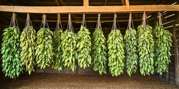 Tabakblätter beim lufttrocknen