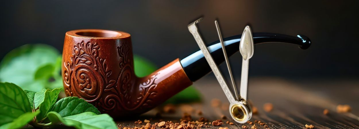 Tabakpfeife und Pfeifenbesteck