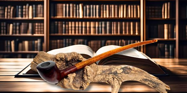 Lesepfeife auf Holz im Bücherzimmer