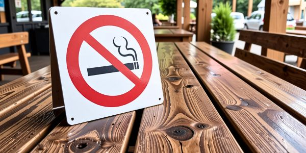 Tisch mit Rauchverbotsschild