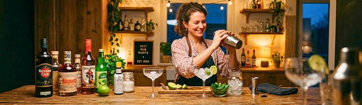 Frau beim zubereiten eines Rum-Cocktail