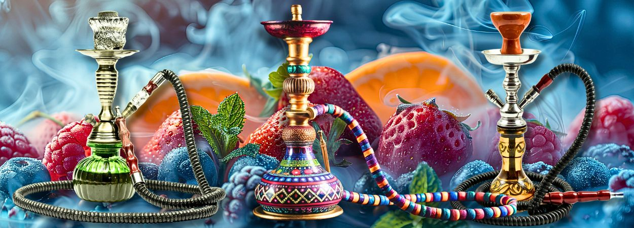 Früchtemix und drei farbige Shisha Früchtemix und drei farbige Shisha