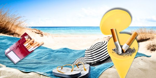 Strandaschenbecher, Bekleidung und Badetuch