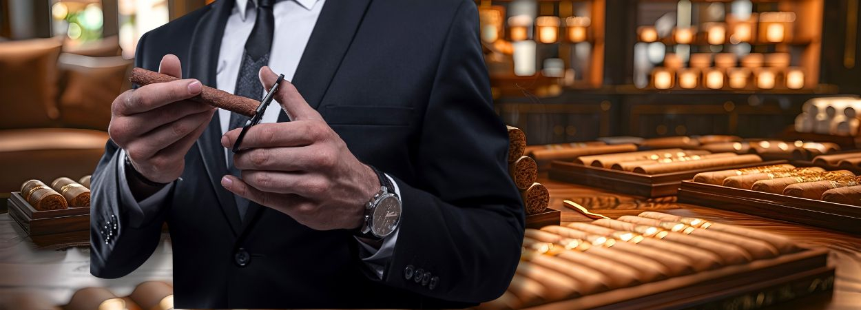 Mann mit Zigarrencutter Mann mit Zigarrencutter