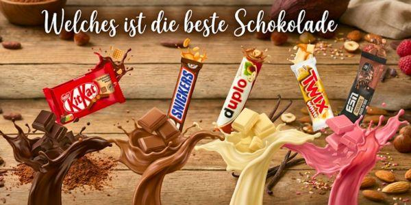 bunte Schokoladenfontänen und bekannte Schokoriegel