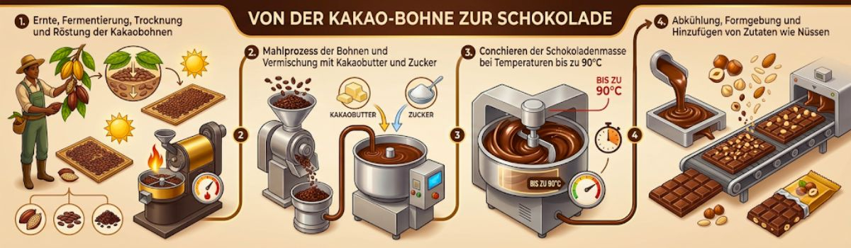 Herstellung von der Kakao-Bohne zur Schokolade