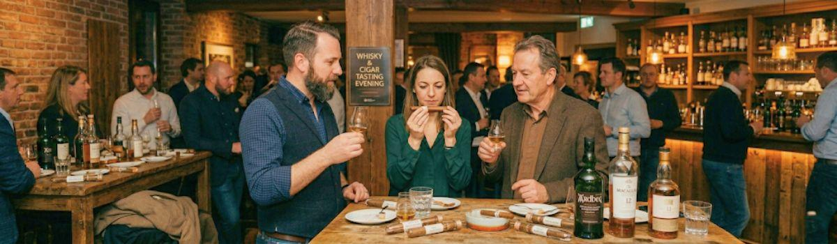 Informationsaustausch bei einem Whisky und Tabakerzeugnis-Event Informationsaustausch bei einem Whisky und Tabakerzeugnis-Event