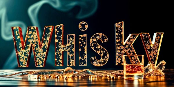Whisky Ratgeber - Glitzernder Whisky Schriftzug mit Whisky Glas