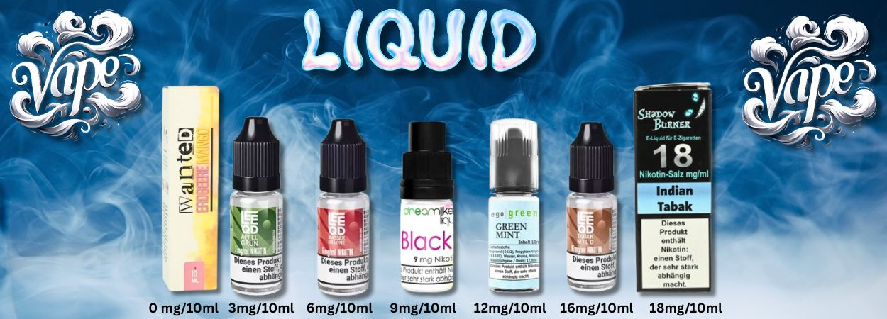 verschiedene Liquids mit Nikotinstärke und Milligramm 