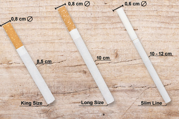 Slim, Long und King Size Format einer Zigarette